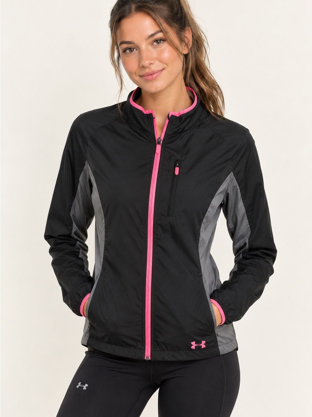 Under Armour Black Utility Jacket with Pink Trim and Gray Panels